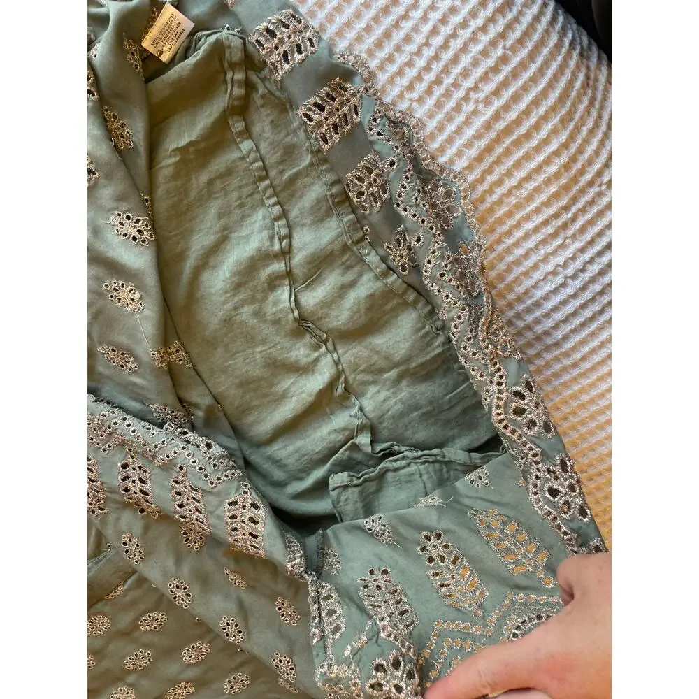 Ruby Yaya Boho Festival Style Green W/ Metallic Eyelet Long Sleeve Tunic XL - Picture 9 of 16